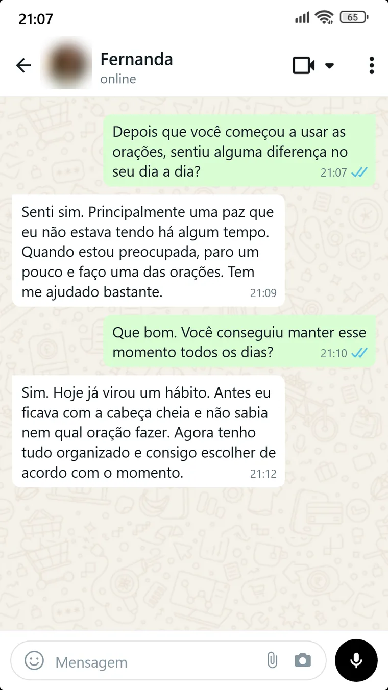 Conversa com Fernanda sobre as orações