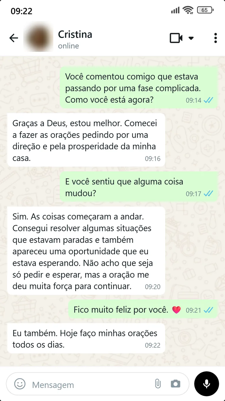 Conversa com Cristina sobre as orações