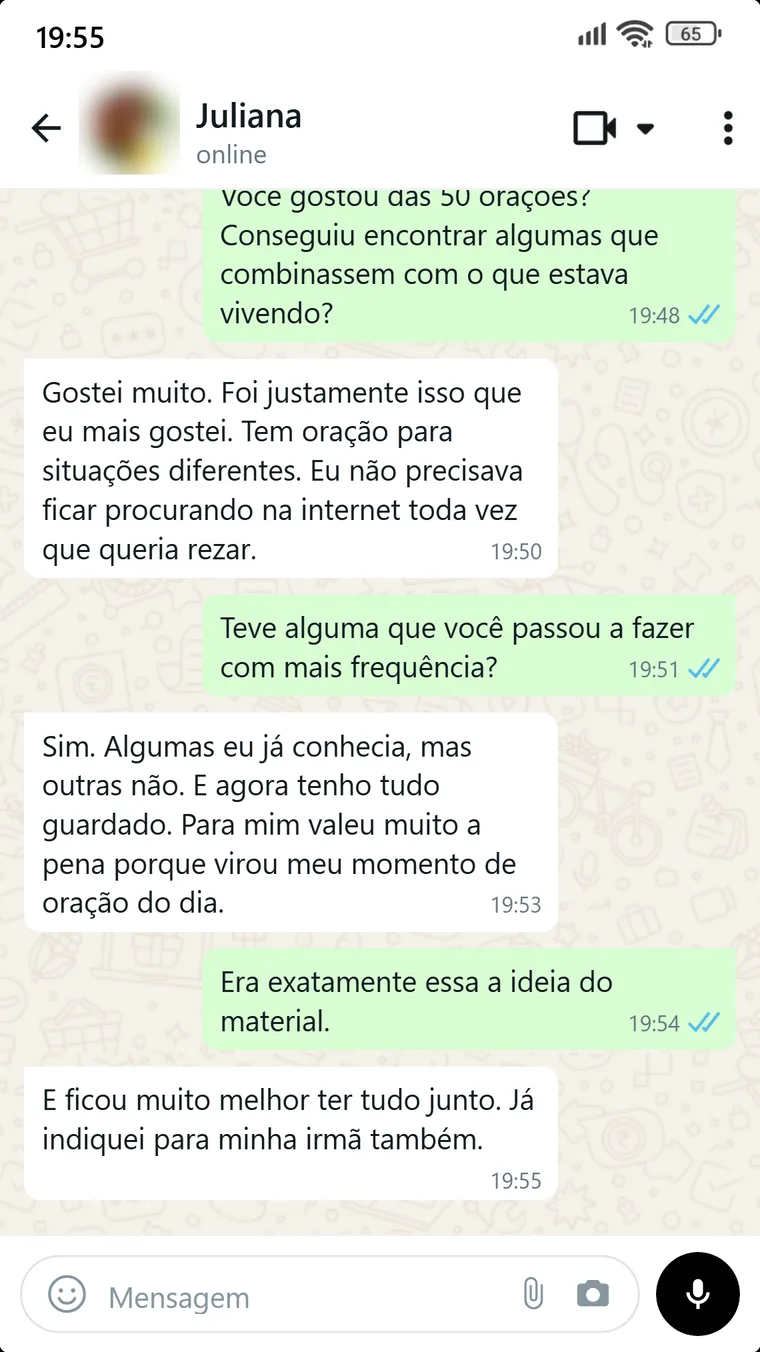 Conversa com Juliana sobre as orações