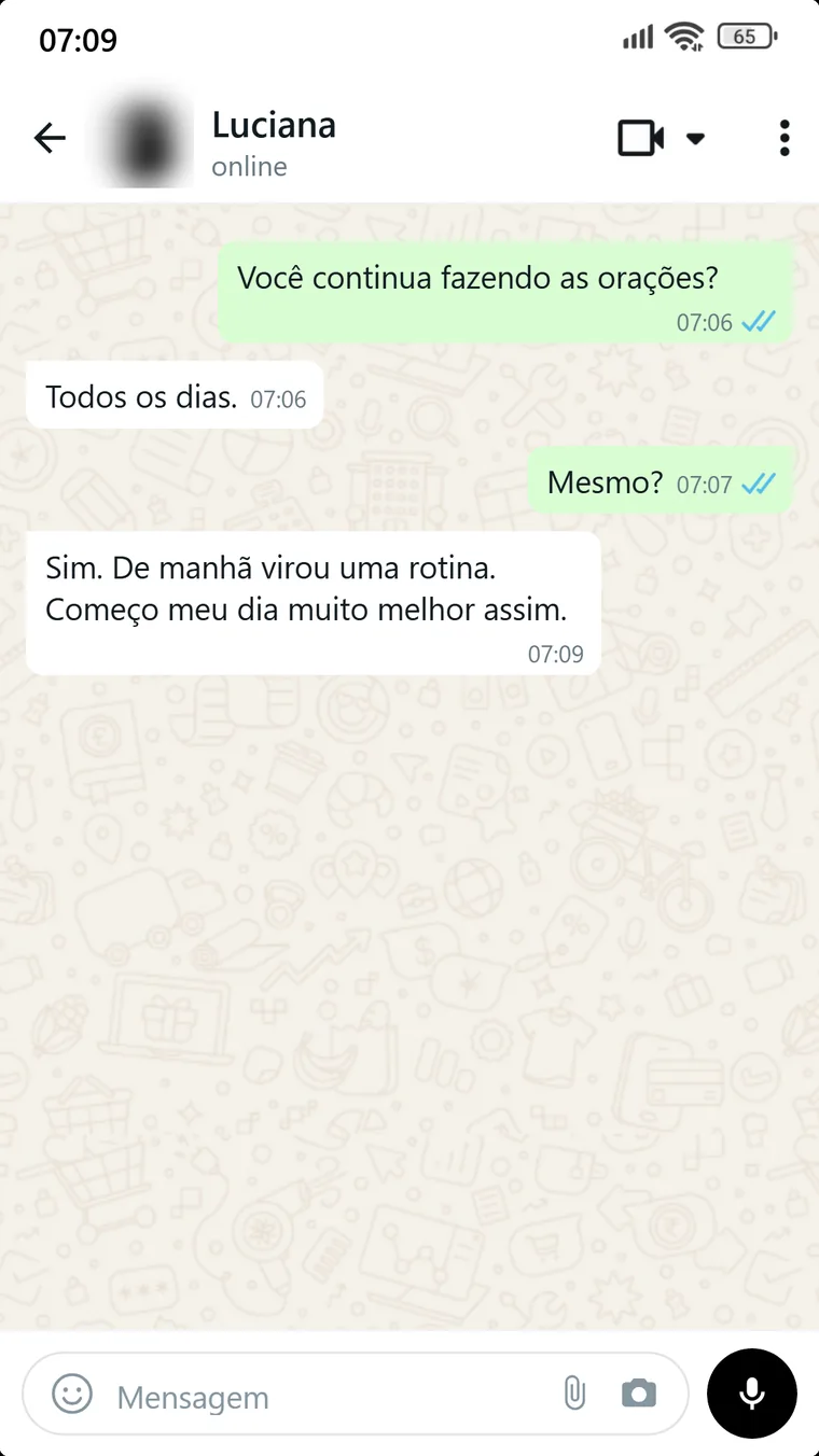 Conversa com Luciana sobre a rotina de oração